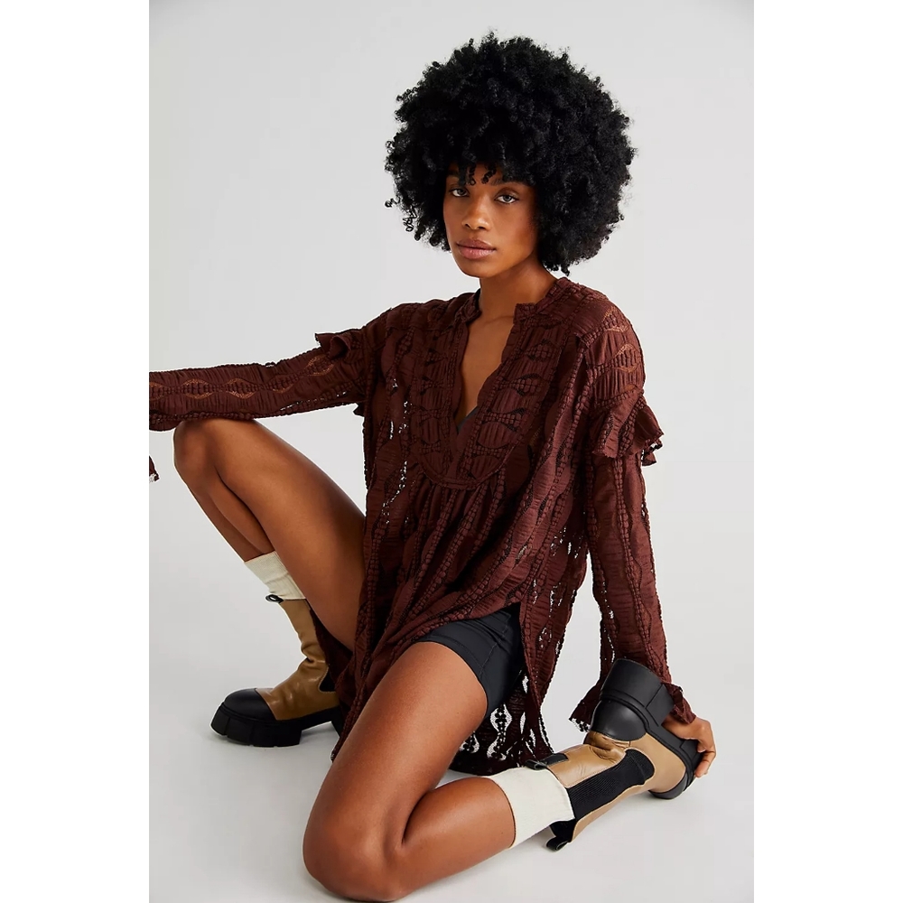 116 Free People Candy Shop Tunic Brown sz S NEW Women's